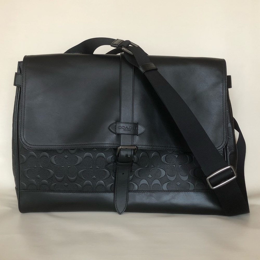 COACH Hudson Messenger Signature Black Leather